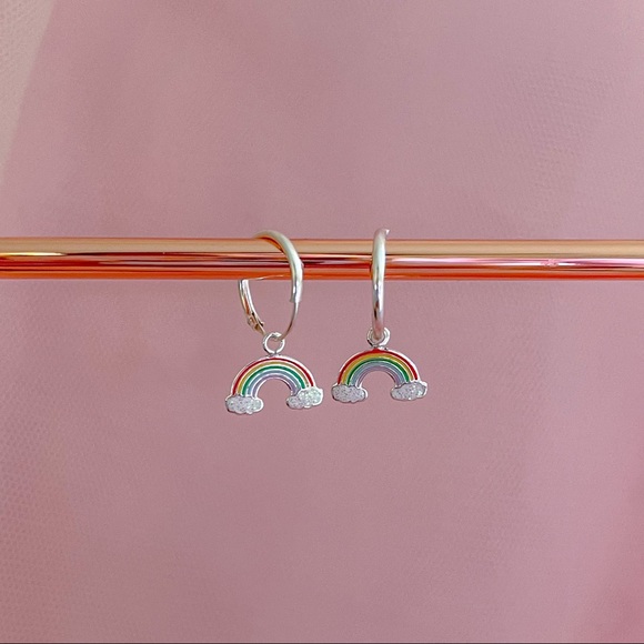 925 Sterling silver rainbow hoop earrings - Picture 2 of 5